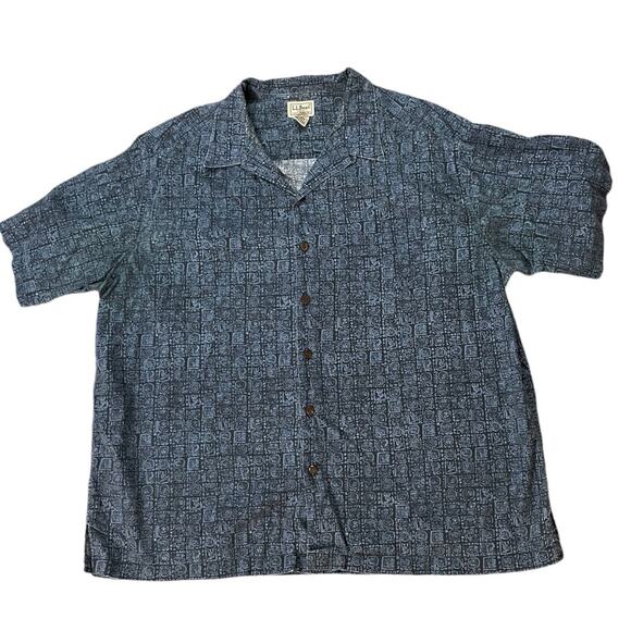 L.L. Bean Mens/Teen Geometric Print Hawaiian Shades of Blue Size XL Aloha Tribal - Picture 1 of 5